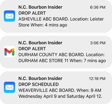 North Carolina Bourbon Drop Notifications